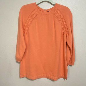 Talbots Tunic Sweater Size Large Orange 3/4 Sleeves Cotton Blend Zipper Back EUC